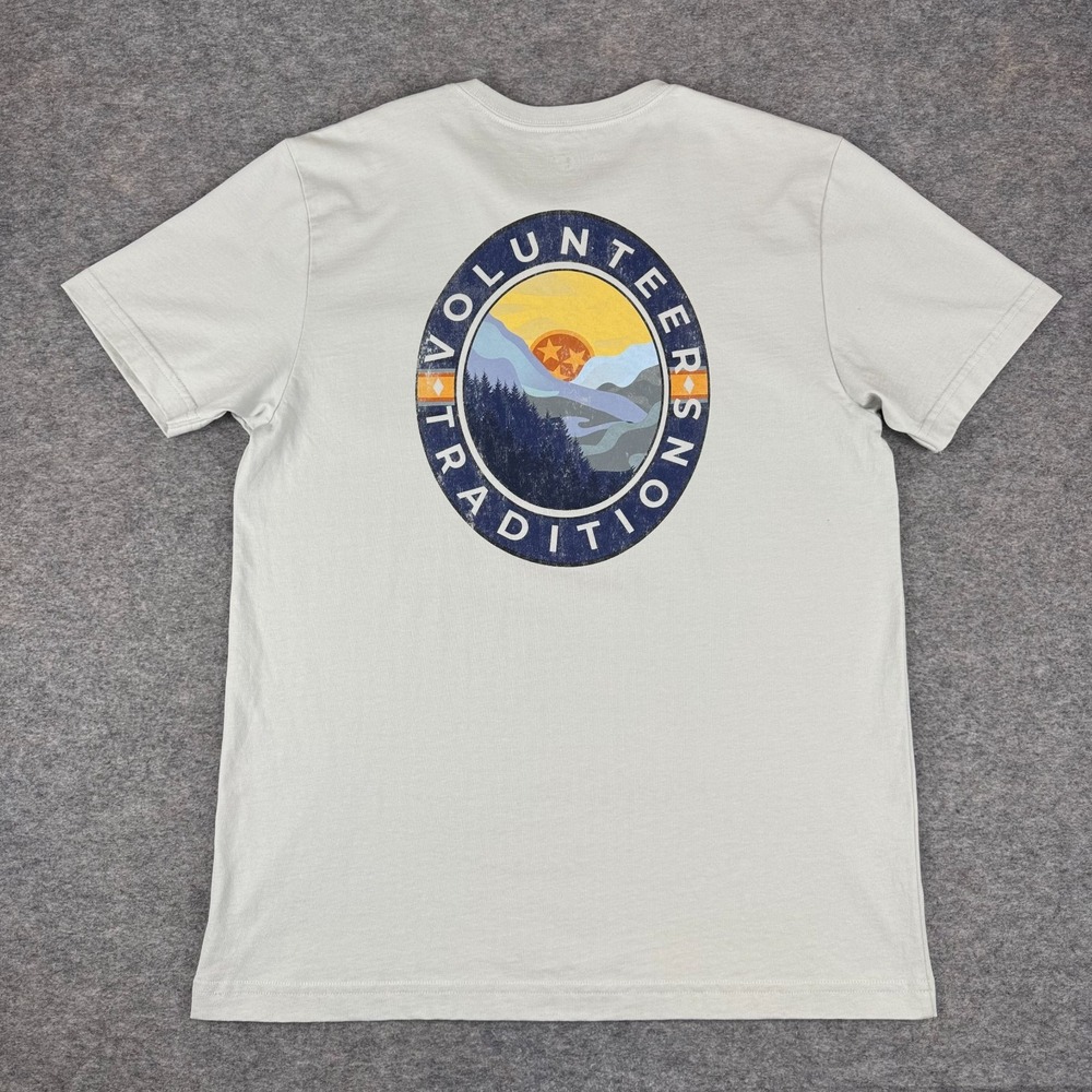 Volunteer Traditions Mountains Pocket T-Shirt Cotton Pebble Mens Medium M